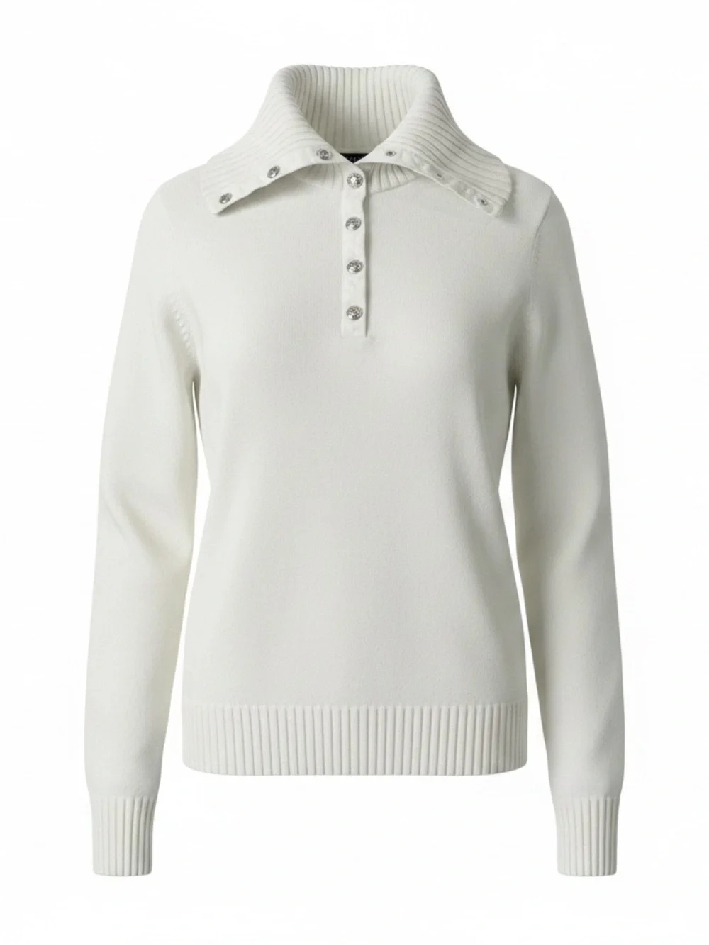 Ralph Lauren White Cotton Convertible snap turtleneck sweater Women’s Large - Picture 1 of 14